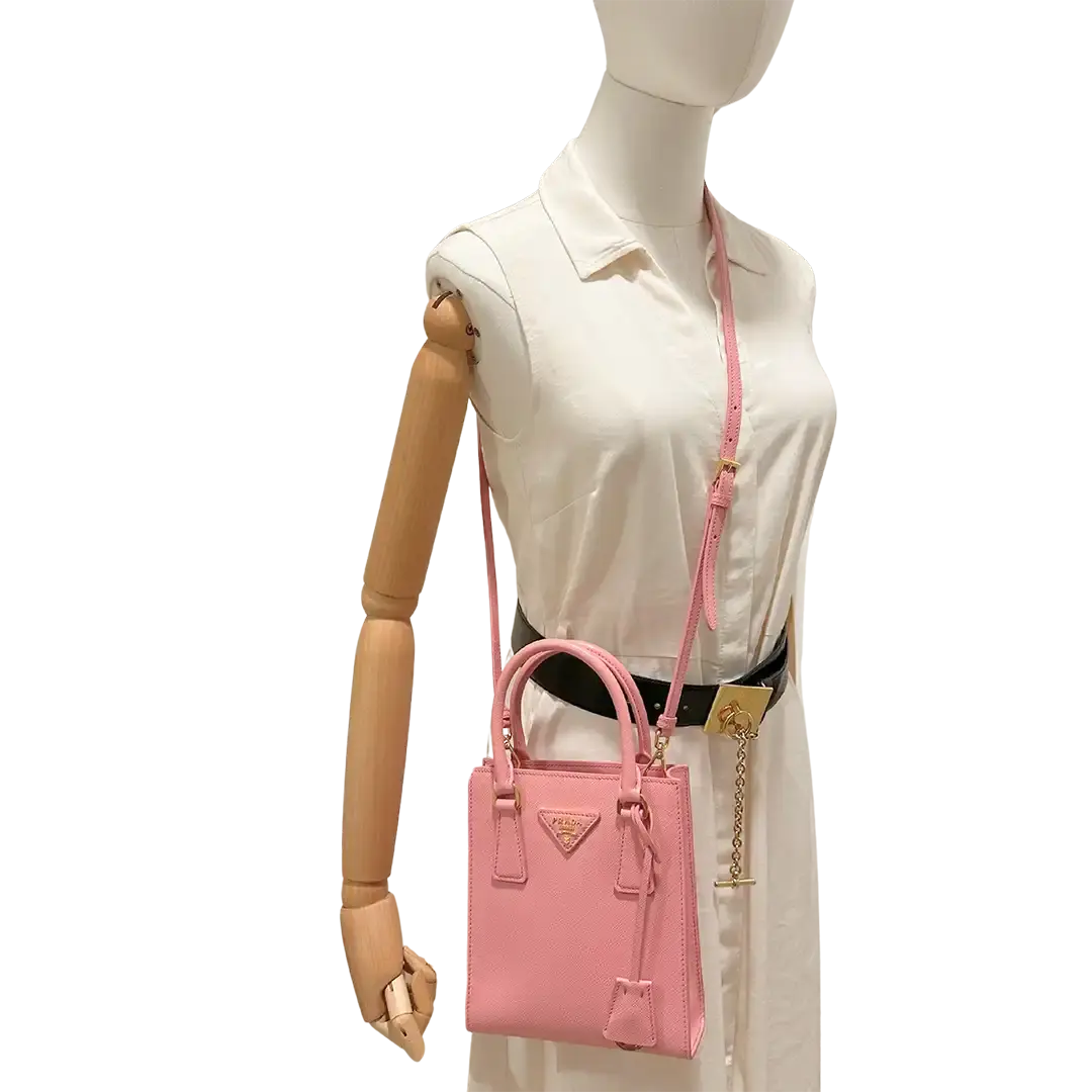 Prada kleine Handtasche mit Logo Saffiano Leder pink Fullset / ungetragen Prada