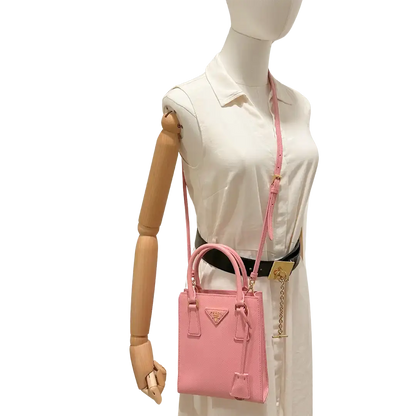 Prada kleine Handtasche mit Logo Saffiano Leder pink Fullset / ungetragen Prada
