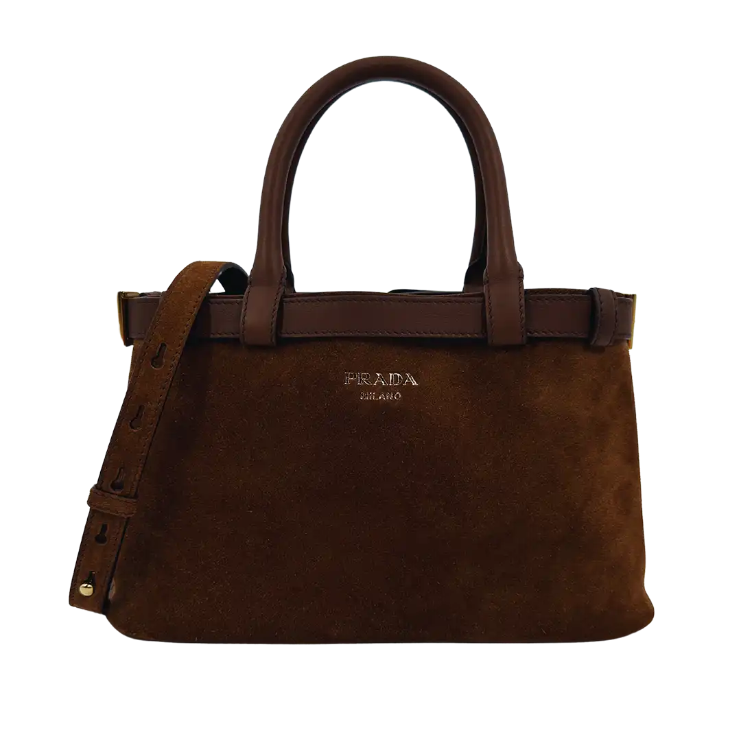 Prada Buckle Tote Bag Veloursleder braun / ungetragen Prada