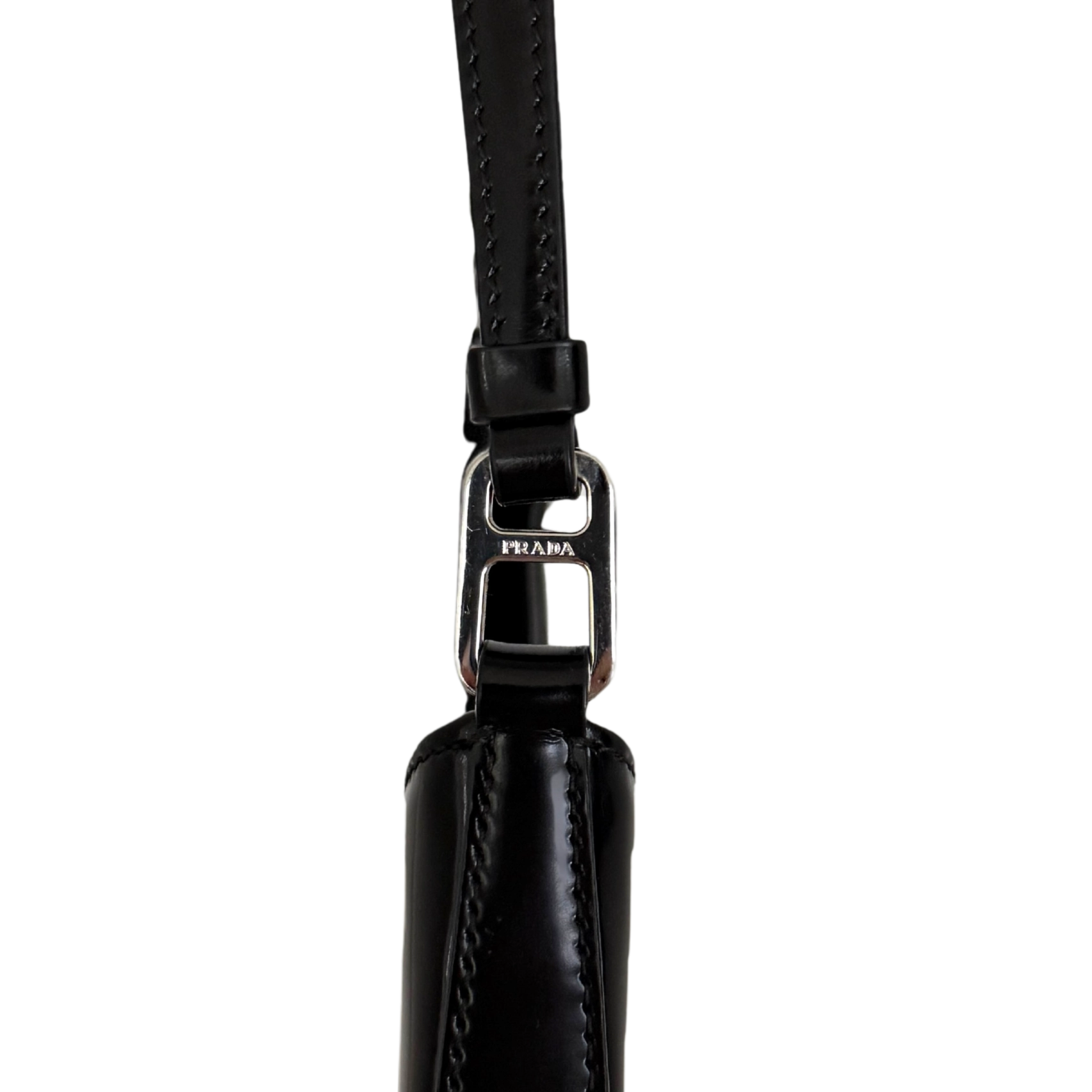 Prada Cleo Schultertasche gebürstetes Leder Schwarz / neuwertig Prada