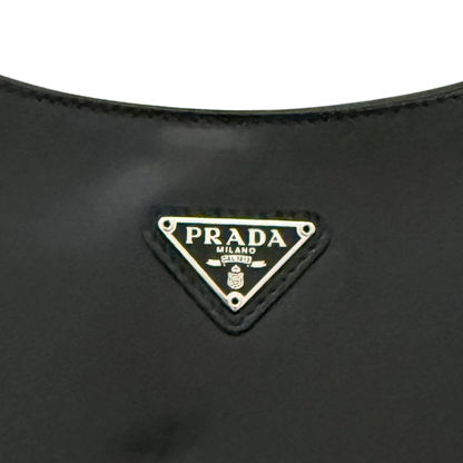 Prada Cleo Schultertasche gebürstetes Leder Schwarz / neuwertig Prada