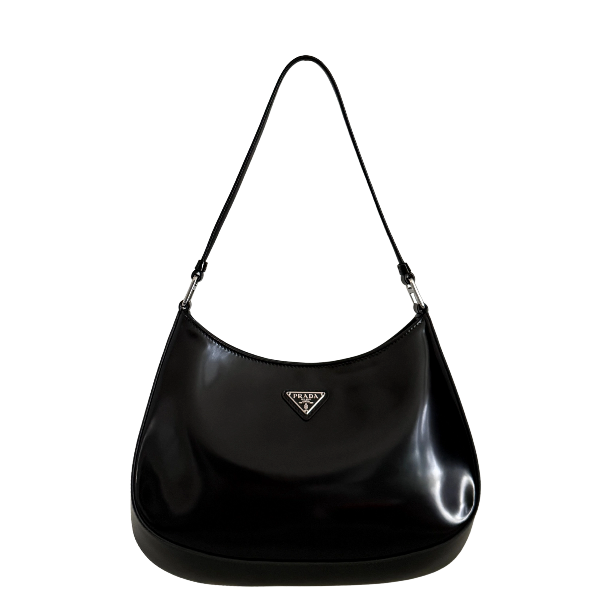 Prada Cleo Schultertasche gebürstetes Leder Schwarz / neuwertig Prada