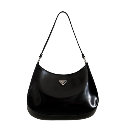 Prada Cleo Schultertasche gebürstetes Leder Schwarz / neuwertig Prada