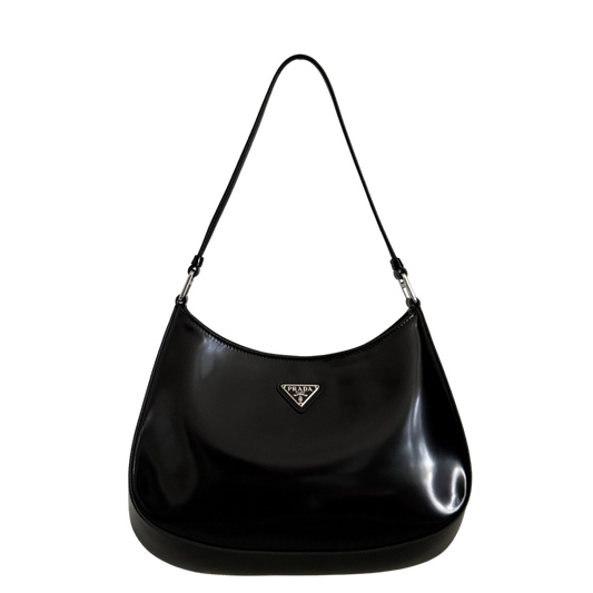 Prada Cleo Schultertasche gebürstetes Leder Schwarz / neuwertig Prada