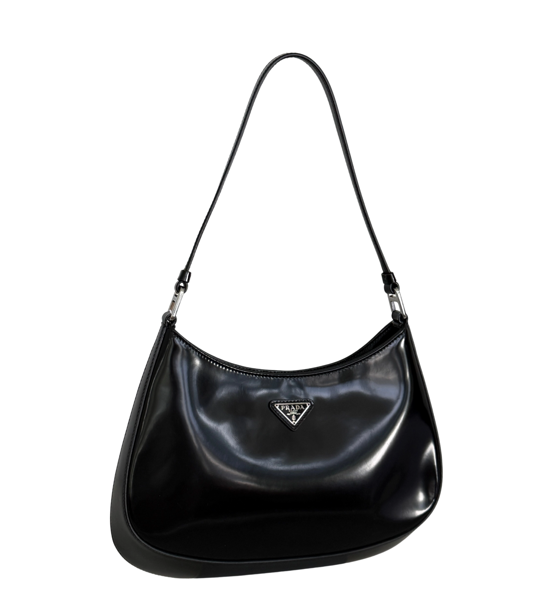 Prada Cleo Schultertasche gebürstetes Leder Schwarz / neuwertig Prada