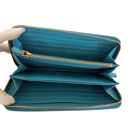 Prada Zippy Geldbörse aus Saffiano Leder Blau / gut Prada