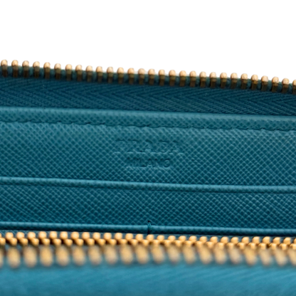 Prada Zippy Geldbörse aus Saffiano Leder Blau / gut Prada