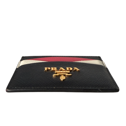 Prada Kartenetui aus Saffiano Leder Schwarz / sehr gut