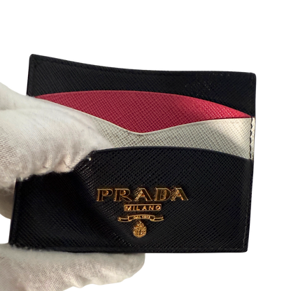 Prada Kartenetui aus Saffiano Leder Schwarz / sehr gut
