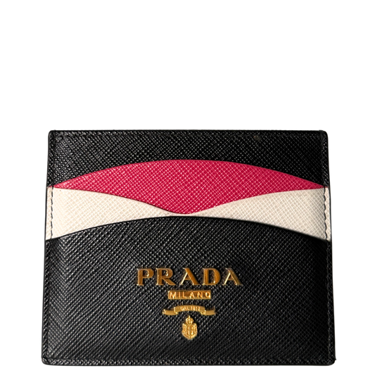 Prada Kartenetui aus Saffiano Leder Schwarz / sehr gut