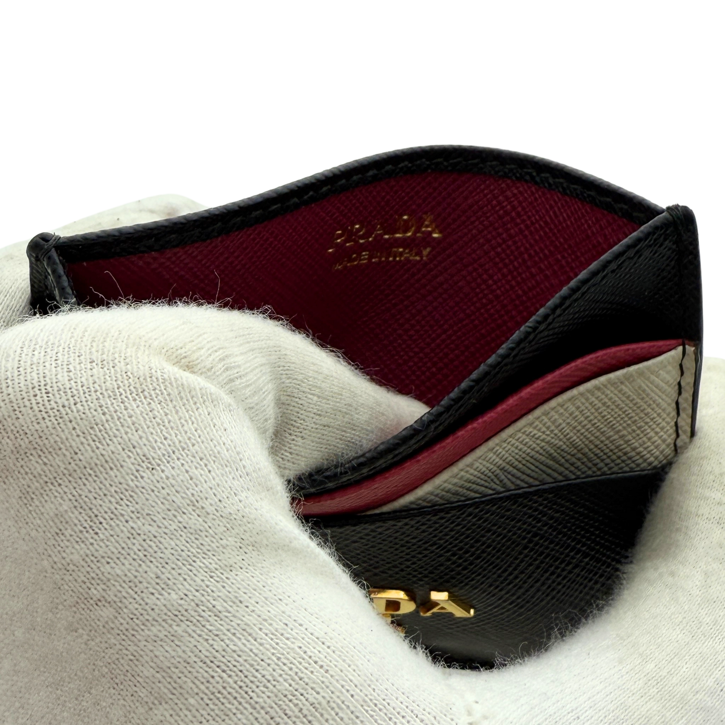 Prada Kartenetui aus Saffiano Leder Schwarz / sehr gut