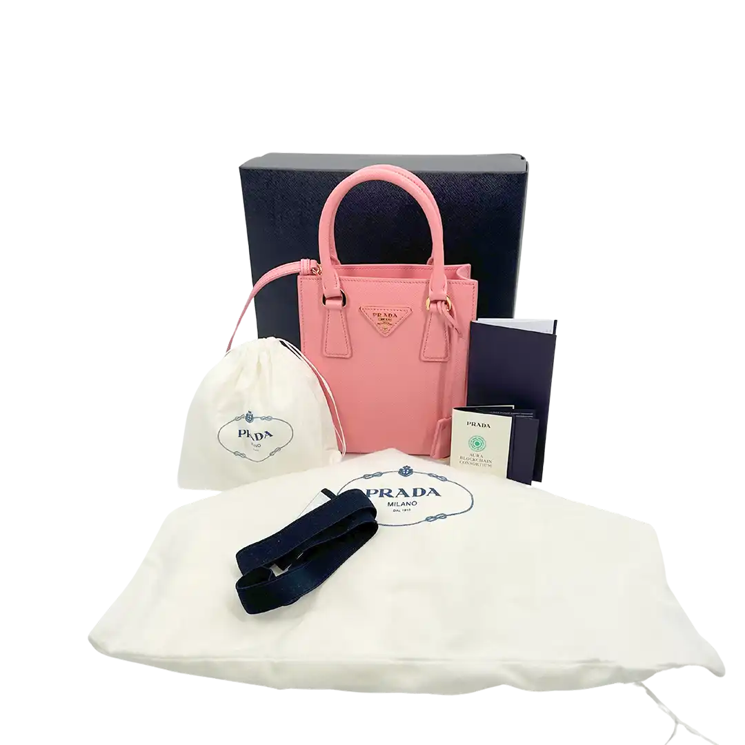 Prada kleine Handtasche mit Logo Saffiano Leder pink Fullset / ungetragen Prada