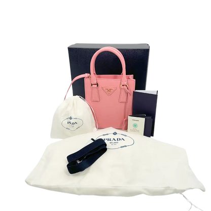 Prada kleine Handtasche mit Logo Saffiano Leder pink Fullset / ungetragen Prada