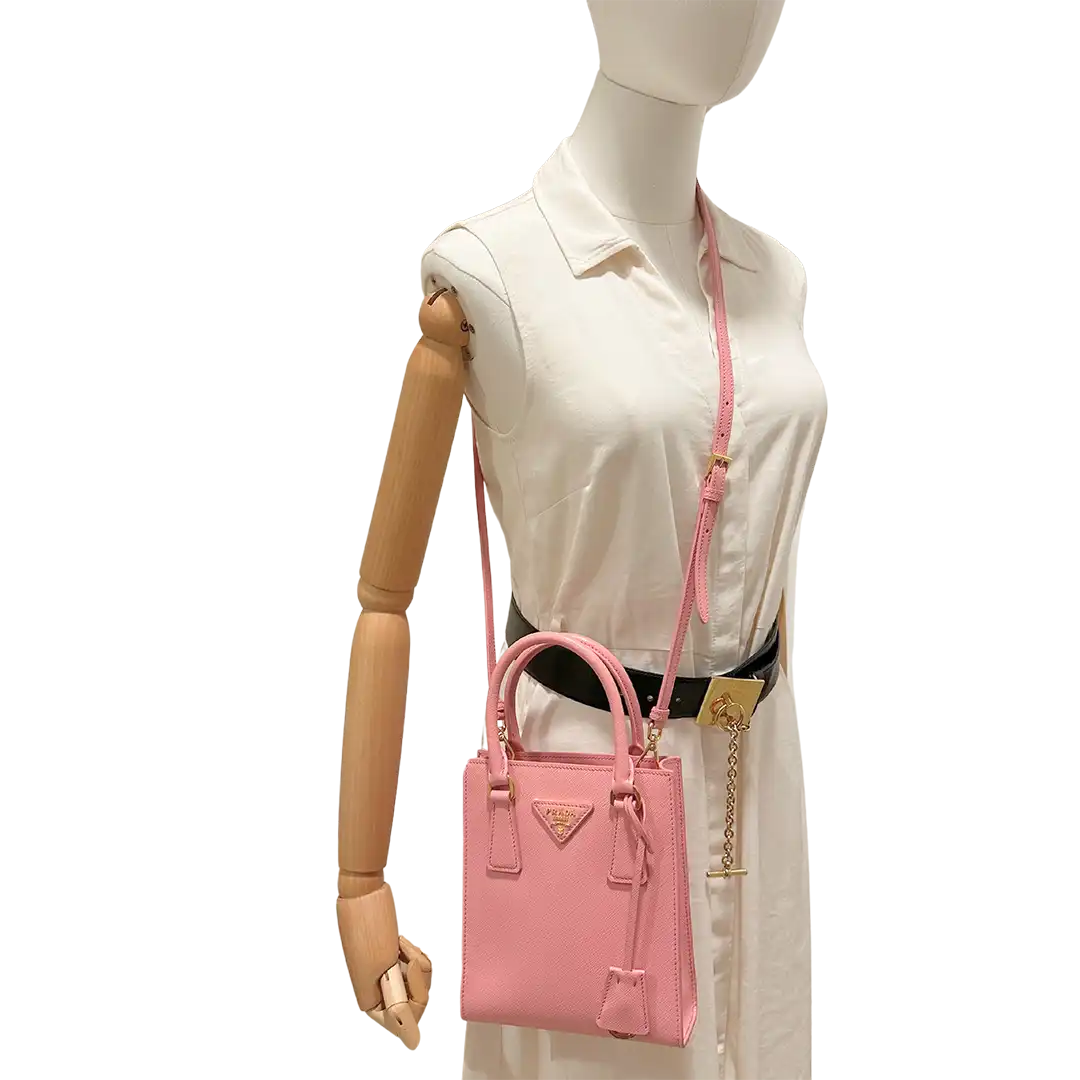 Prada kleine Handtasche mit Logo Saffiano Leder pink Fullset / ungetragen Prada