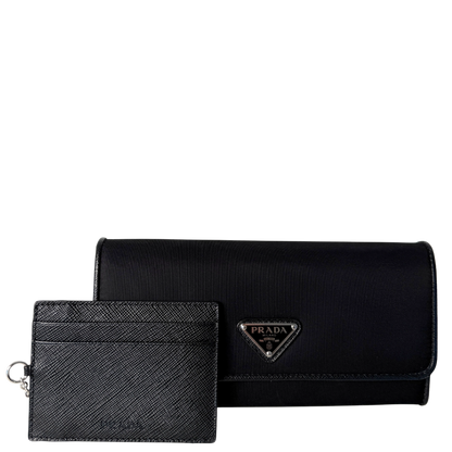 Prada Geldbörse aus Nylon und Saffiano-Leder Schwarz Fullset / sehr gut Prada