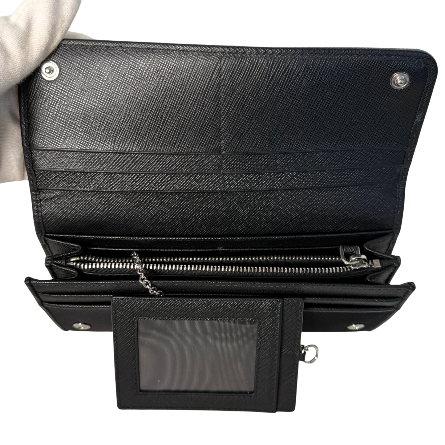 Prada Geldbörse aus Nylon und Saffiano-Leder Schwarz Fullset / sehr gut Prada