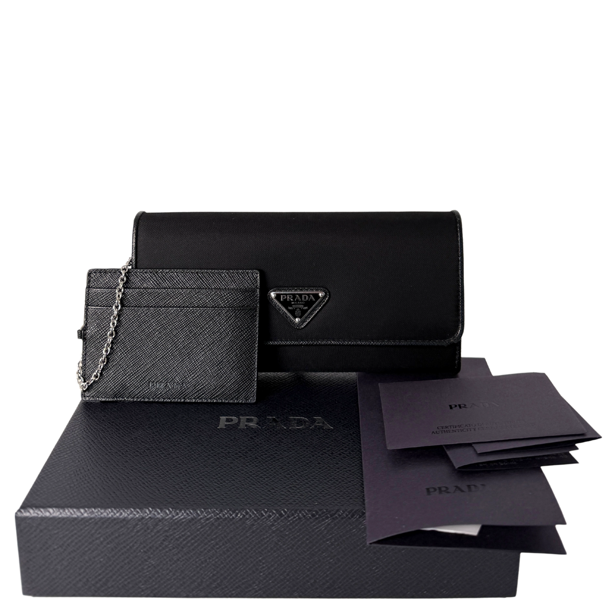 Prada Geldbörse aus Nylon und Saffiano-Leder Schwarz Fullset / sehr gut Prada