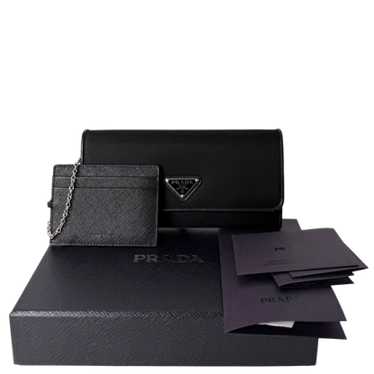 Prada Geldbörse aus Nylon und Saffiano-Leder Schwarz Fullset / sehr gut Prada