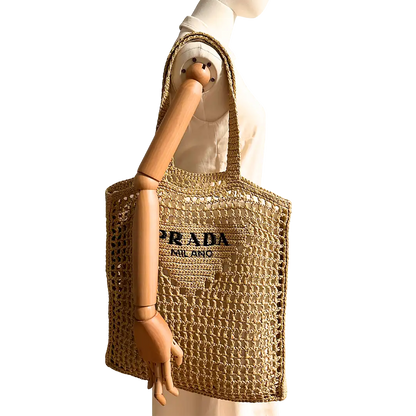 Prada Shopping Bag Crochet Raffiabast Tasche / neuwertig Prada