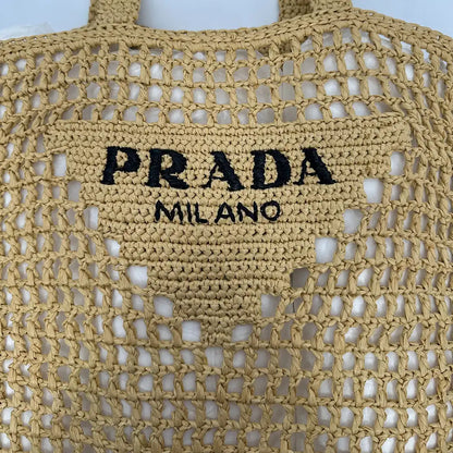 Prada Shopping Bag Crochet Raffiabast Tasche / neuwertig Prada