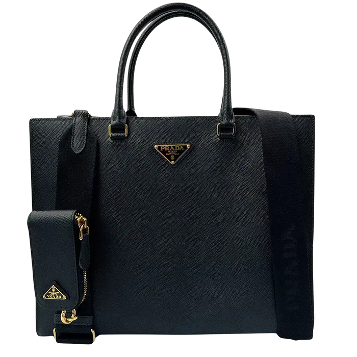 Prada Large Tote Bag Saffiano Leder schwarz / sehr gut Prada