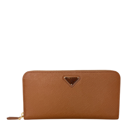 Prada Saffiano Zip Geldbörse Leder Karamell Fullset Prada