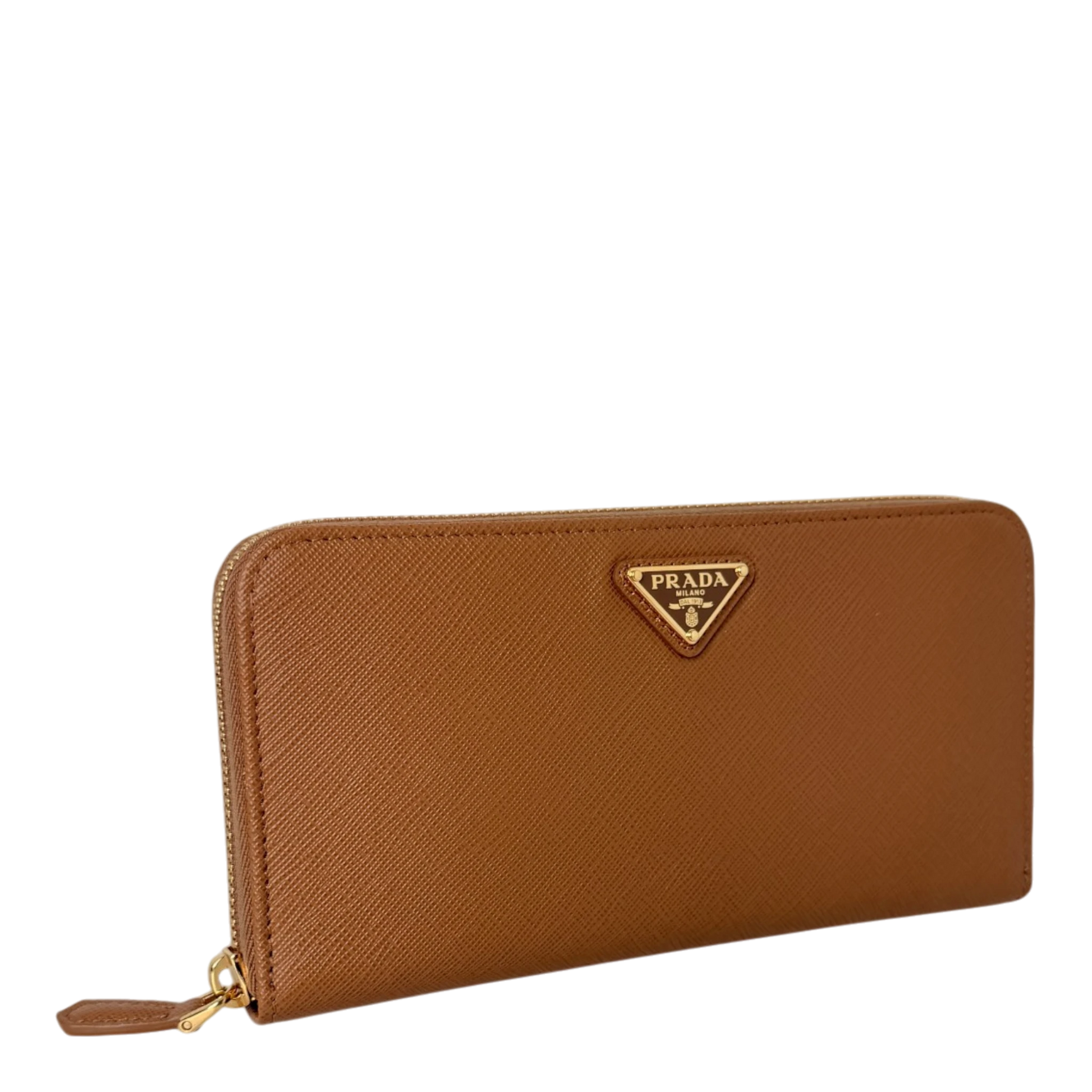 Prada Saffiano Zip Geldbörse Leder Karamell Fullset Prada