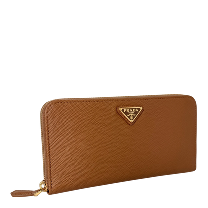 Prada Saffiano Zip Geldbörse Leder Karamell Fullset Prada