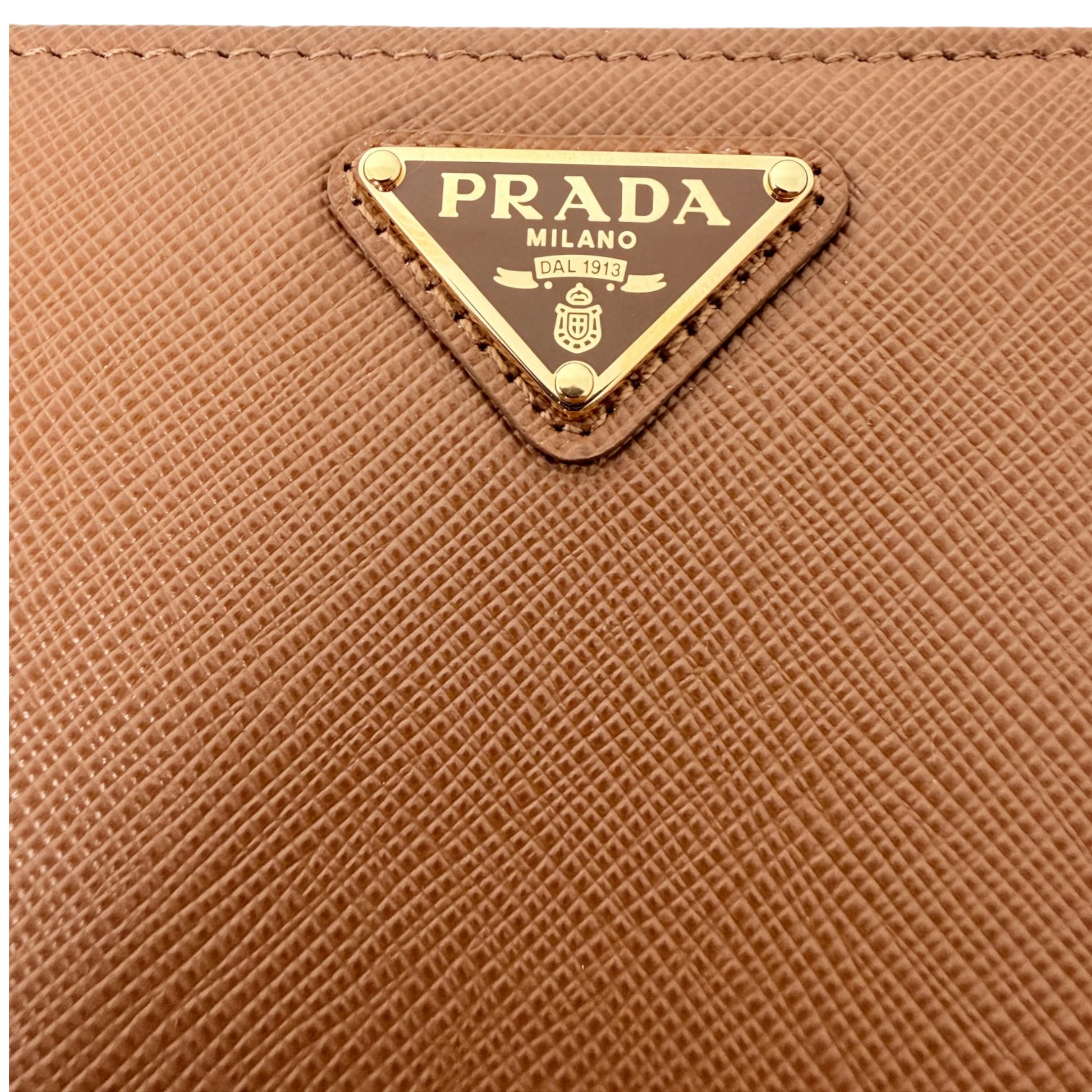 Prada Saffiano Zip Geldbörse Leder Karamell Fullset Prada