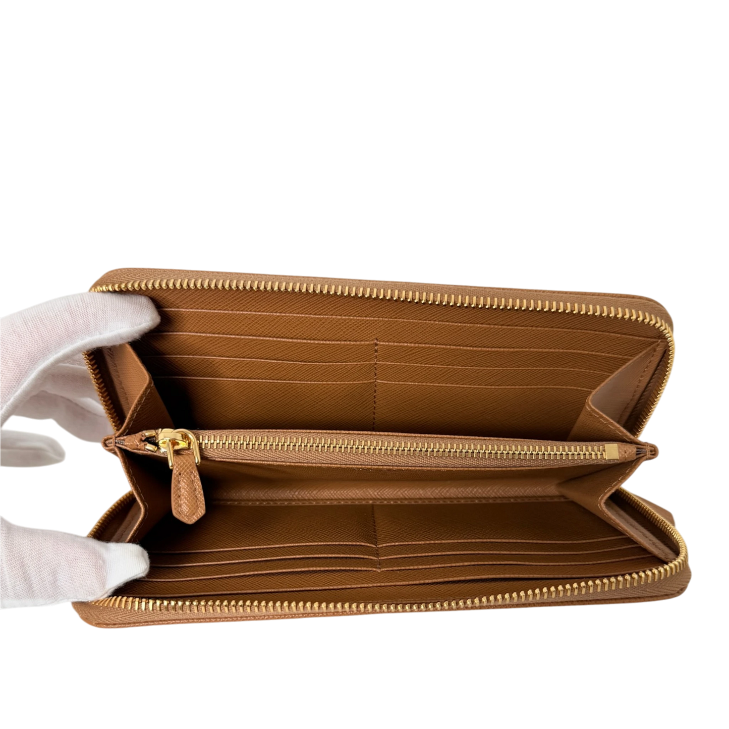 Prada Saffiano Zip Geldbörse Leder Karamell Fullset Prada