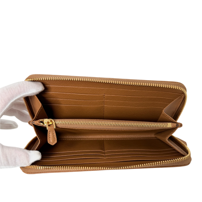 Prada Saffiano Zip Geldbörse Leder Karamell Fullset Prada