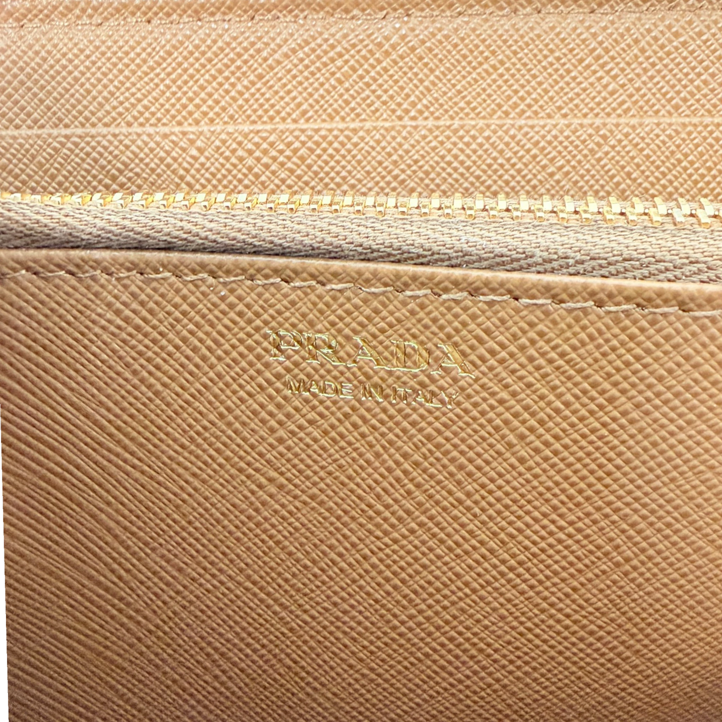 Prada Saffiano Zip Geldbörse Leder Karamell Fullset Prada