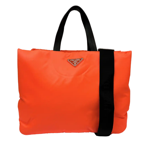 Prada Tessuto Puffer Nylon Shopping Tasche groß neon orange / sehr gut Prada