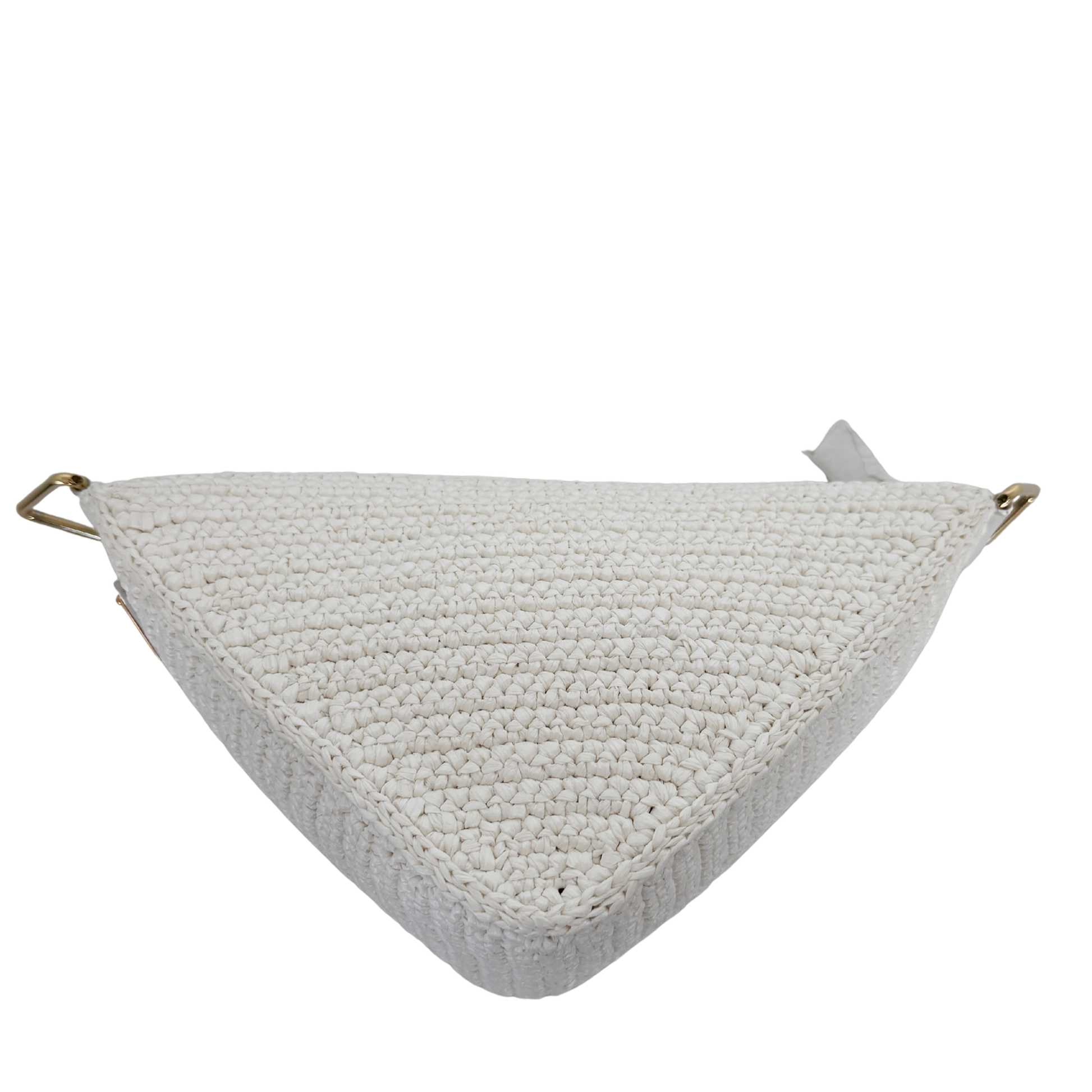 Prada Triangle Logo Zip Häkeltasche Raffia small weiß / neuwertig Prada