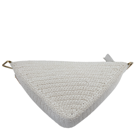 Prada Triangle Logo Zip Häkeltasche Raffia small weiß / neuwertig Prada