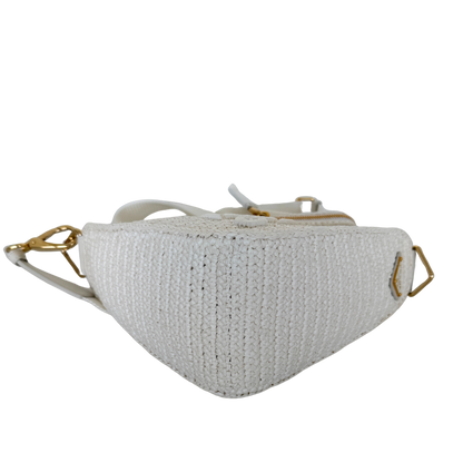 Prada Triangle Logo Zip Häkeltasche Raffia small weiß / neuwertig Prada