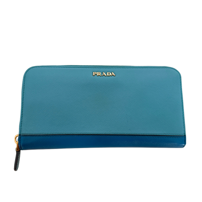 Prada Zippy Geldbörse aus Saffiano Leder Blau / gut Prada