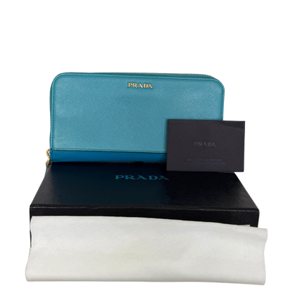 Prada Zippy Geldbörse aus Saffiano Leder Blau / gut Prada