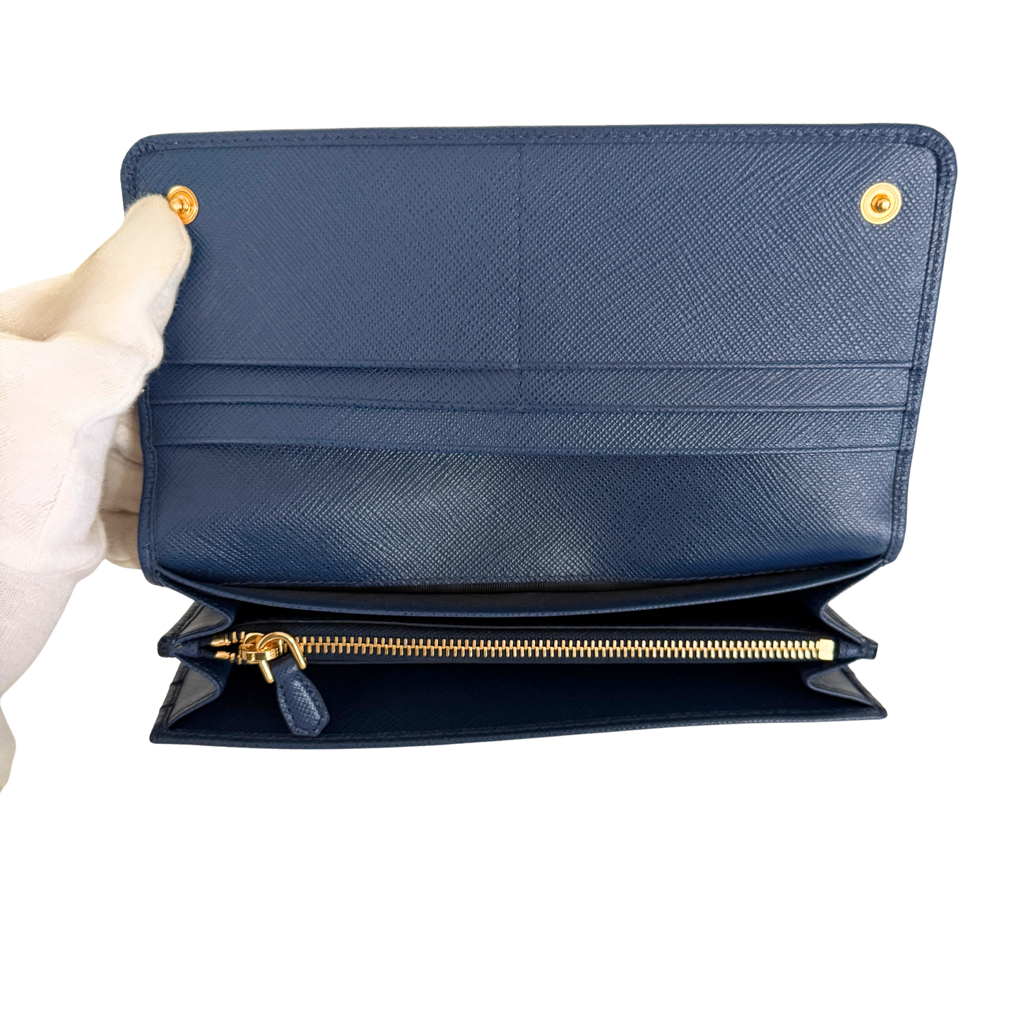Prada lange Geldbörse aus Saffiano Leder Bluette / neuwertig Prada