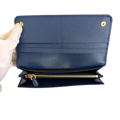 Prada lange Geldbörse aus Saffiano Leder Bluette / neuwertig Prada