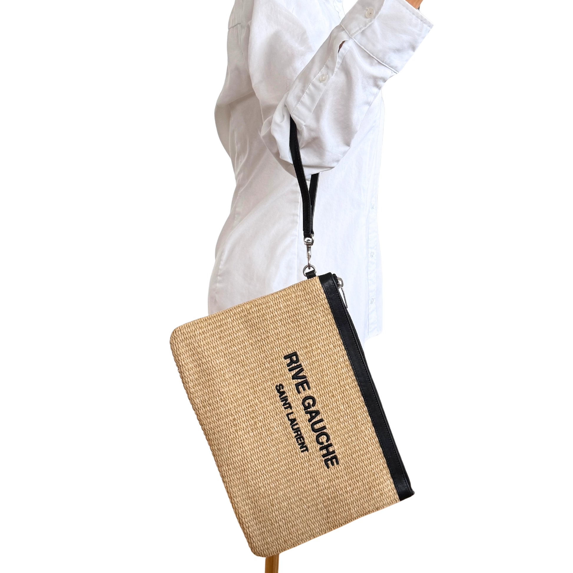 Saint Laurent Rive Gauche Raffia Pouch Beige / neuwertig Saint Laurent