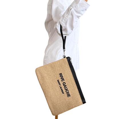 Saint Laurent Rive Gauche Raffia Pouch Beige / neuwertig Saint Laurent