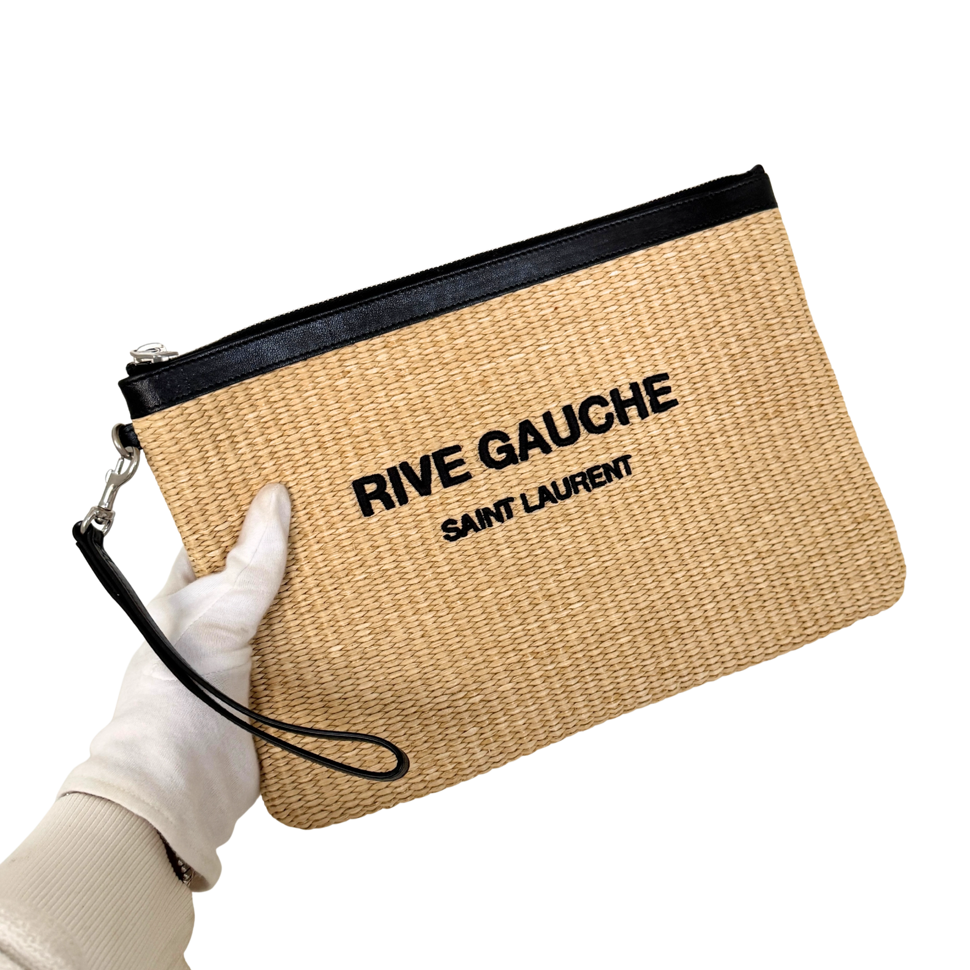 Saint Laurent Rive Gauche Raffia Pouch Beige / neuwertig Saint Laurent