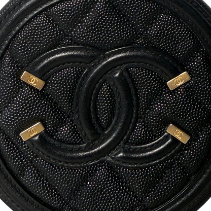 Chanel Runde CC Filigree Clutch aus Kaviarleder Schwarz / sehr gut Chanel