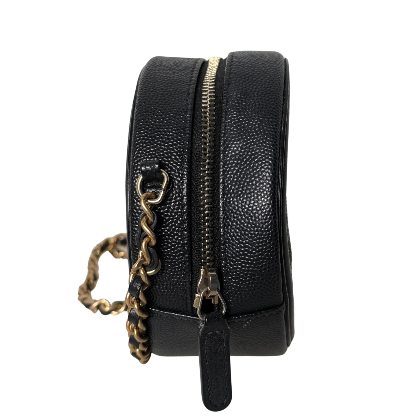 Chanel Runde CC Filigree Clutch aus Kaviarleder Schwarz / sehr gut Chanel