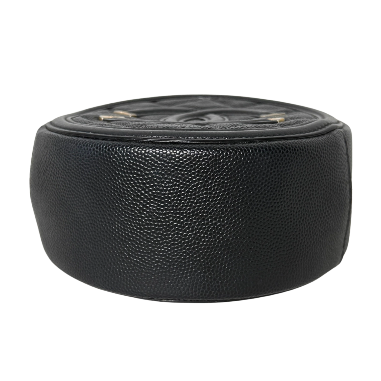 Chanel Runde CC Filigree Clutch aus Kaviarleder Schwarz / sehr gut Chanel