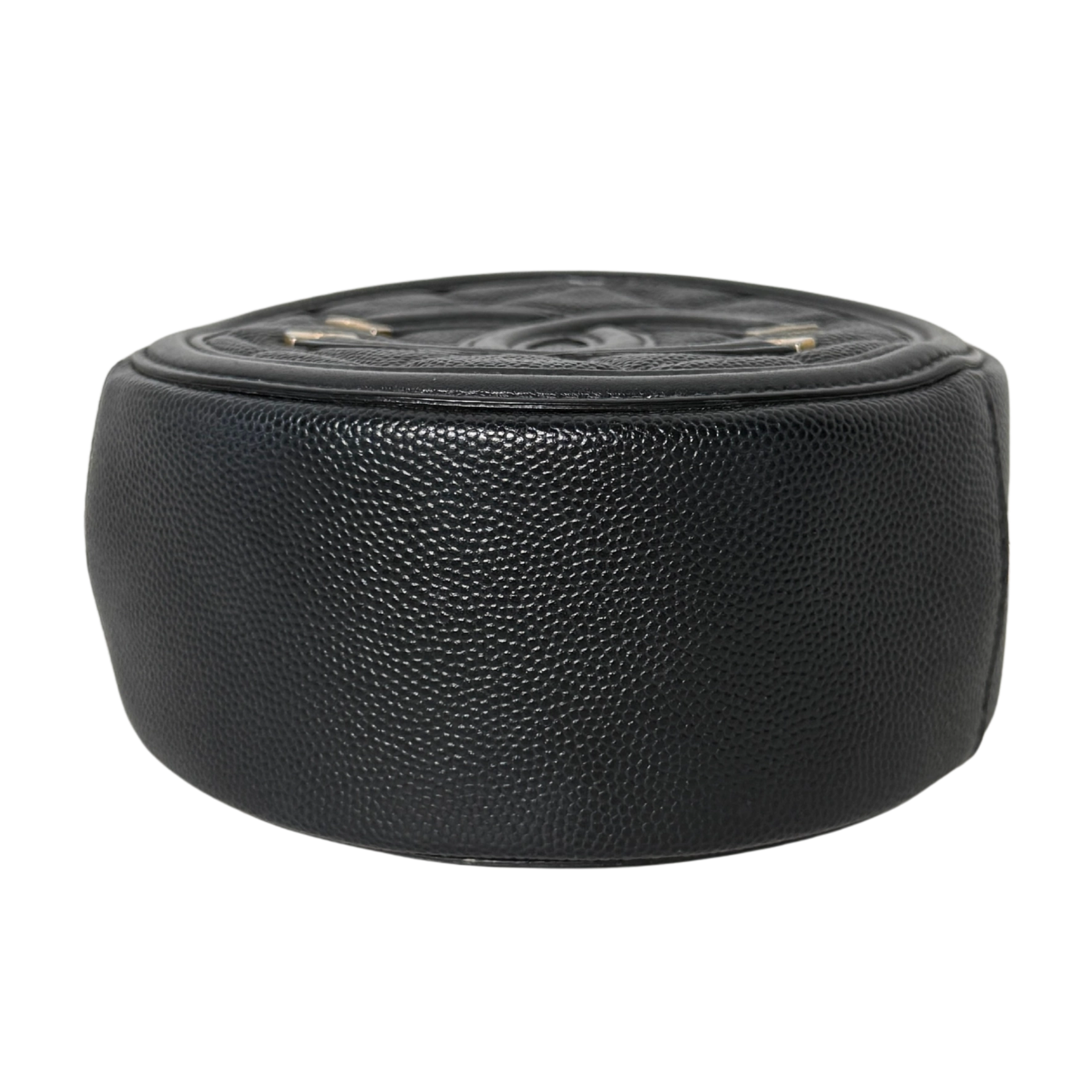 Chanel Runde CC Filigree Clutch aus Kaviarleder Schwarz / sehr gut Chanel