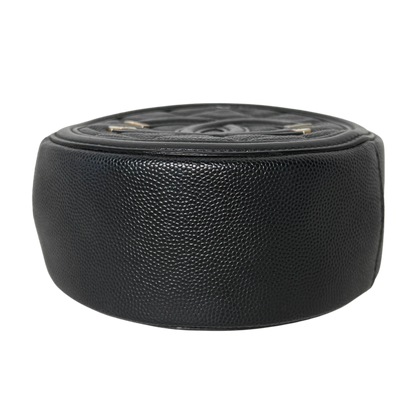 Chanel Runde CC Filigree Clutch aus Kaviarleder Schwarz / sehr gut Chanel