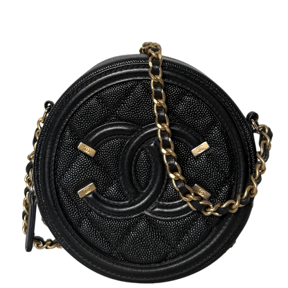 Chanel Runde CC Filigree Clutch aus Kaviarleder Schwarz / sehr gut Chanel