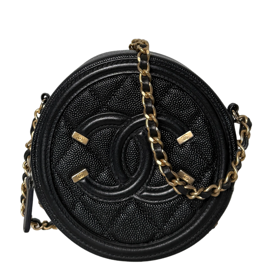 Chanel Runde CC Filigree Clutch aus Kaviarleder Schwarz / sehr gut Chanel